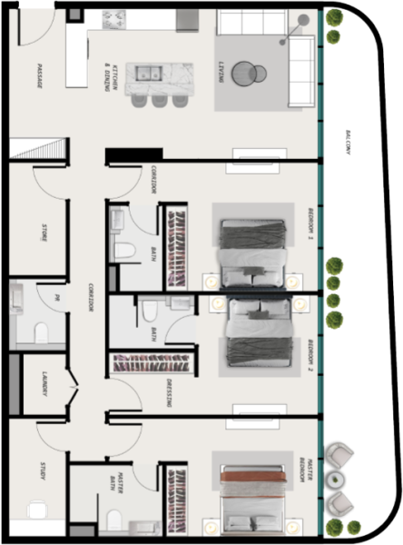 COSMOS Ocean Pearl 2 - 3 BHK Without Pool