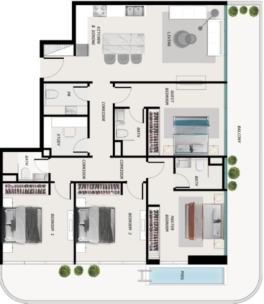 COSMOS Ocean Pearl 2 - 4 BHK With Pool